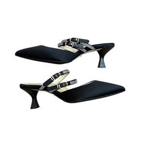 Sarah Flint Perfect Shiffon Kitten Mule Black Silver Size 7 wedding formal